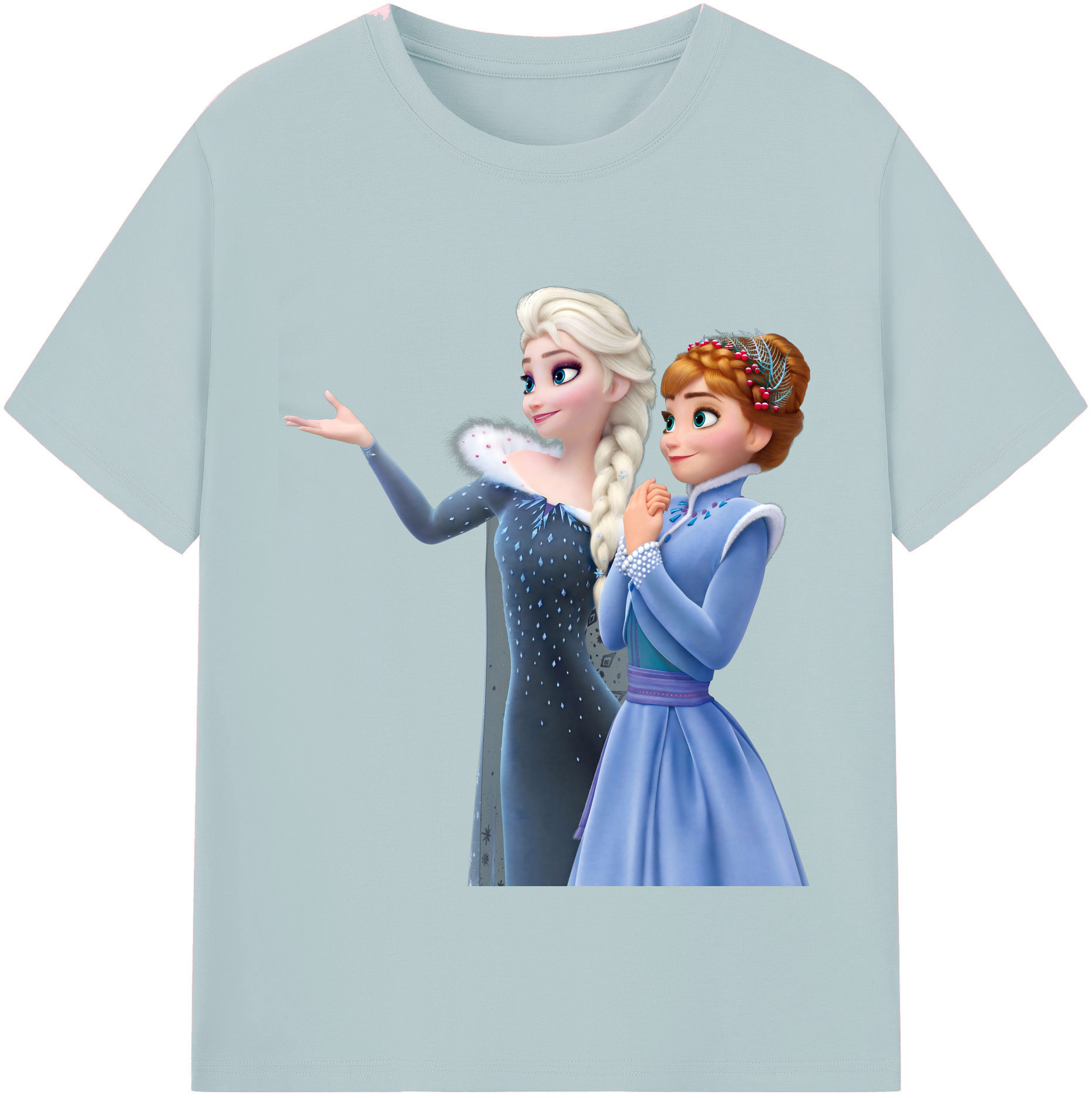 （画像用） アナと雪の女王 アンナ エルサ Frozen Anna Elsa 綿100％半袖Tシャツ（フロントプリント）